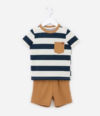 Conjunto Infantil Curto com Listras e Bolsinho - Tam 1 a 5 anos