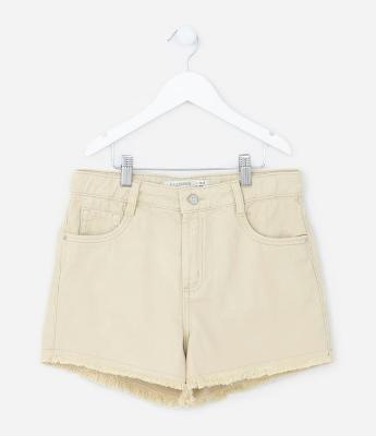 Short Infantil em Sarja com Barra Desfiada - Tam 5 a 14 Anos