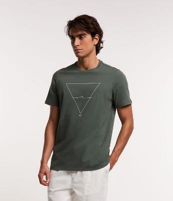Camiseta Regular em Algodão com Estampa Geométrica Minimalista