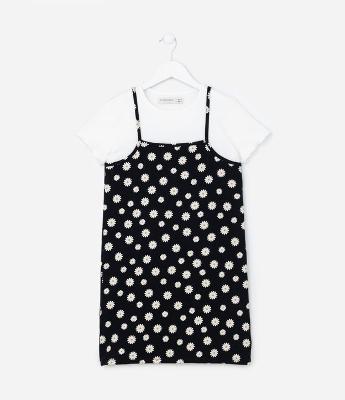 Vestido Infantil em Algodão com Sobreposição - Tam  5 a 14 Anos