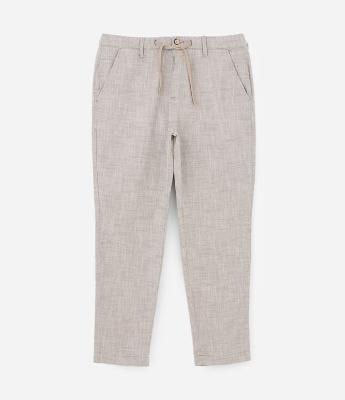 Calça Relaxed em Oxford de Algodão com Amarração na Cintura