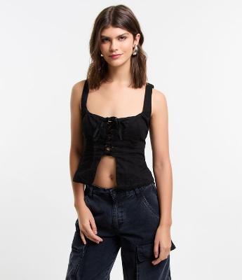 Blusa Corset em Jeans com Amarração Frontal