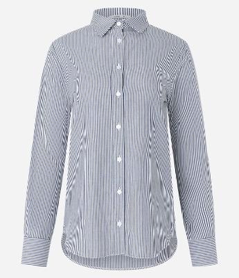 Camisa em Tricoline com Abotoamento e Estampa Listras em Fio Tinto