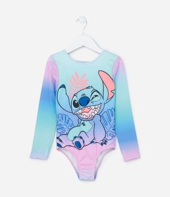Maiô Infantil em Microfibra Estampa Stitch e com Proteção UV - Tam 6 a 14 anos