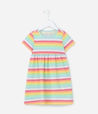Vestido Infantil Canelado com Estampa de Listras - Tam 1 a 5 Anos