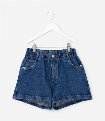 Short Clochard Infantil em Jeans com Barra Dobrada - Tam 5 a 14 Anos