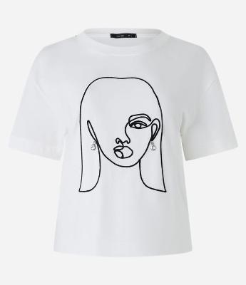 Camiseta em Algodão com Estampa Mulher de Brinco