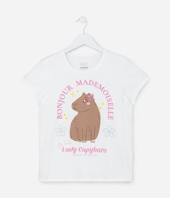 Camiseta Evasê Infantil em Algodão Estampa Capivara Lady - Tam 5 a 14 anos