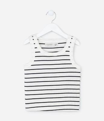 Blusa Regata Infantil Canelada com Estampa Listrada - Tam 5 a 14 anos