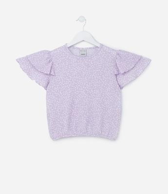 Blusa Infantil Texturizada com Estampa Floral Liberty e Manga Ampla - Tam 5 a 14 anos