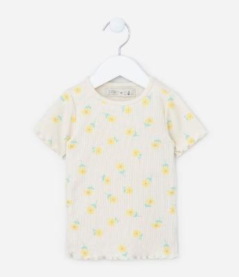 Blusa Infantil Canelada com Estampa de Flores e Acabamento Frufru - Tam 1 a 5 anos