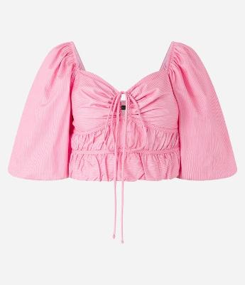 Blusa em Tricoline com Amarração no Decote e Mangas Bufantes
