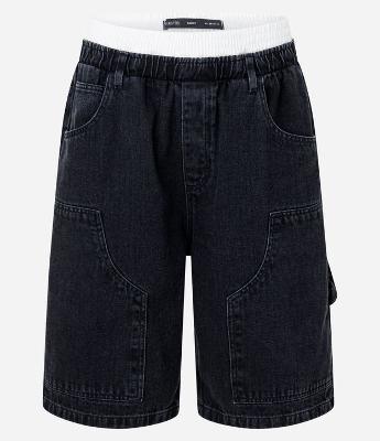 Bermuda Jorts Baggy em Jeans com Cós Cueca e Joelho Duplo