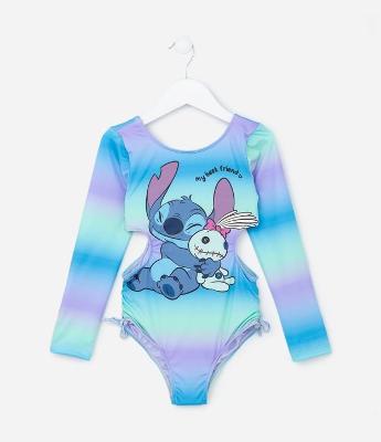 Maiô Infantil com Estampa Stitch e Proteção UV - Tam 5 a 14 anos