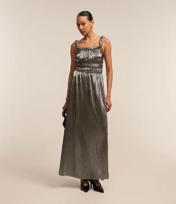 Vestido Midi com Amarração Costas e Efeito Metalizado