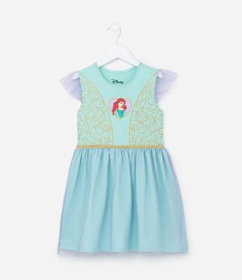 Camisola Infantil com Detalhes em Tule e Estampa da Ariel - Tam 2 a 6 anos