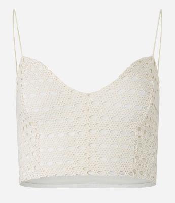 Blusa Cropped em Malha com Efeito Crochê e Alças Finas