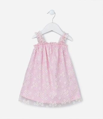Vestido Infantil em Tule com Estampa de Florzinhas com Glitter - Tam 0 a 18 meses
