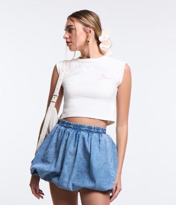 Blusa em Algodão com Estampa Lettering Cherry Blossom
