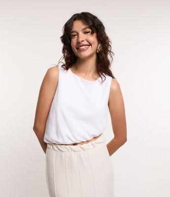 Blusa Balonê em Algodão e Barra Assimétrica