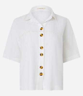 Camisa em Viscolinho com Detalhes Pespontados