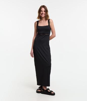 Vestido Midi Justinho com Alças em Textura Furadinha