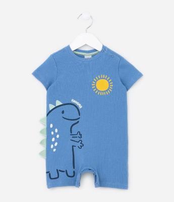 Macacão Curto Infantil Canelado com Estampa Dino - Tam 0 a 18 meses