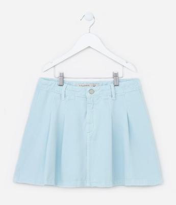 Saia Infantil em Jeans com Pregas - Tam 5 a 14 Anos