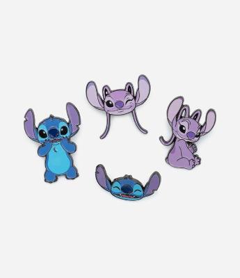 Kit 04 Broches em Metal do Stitch e Angel