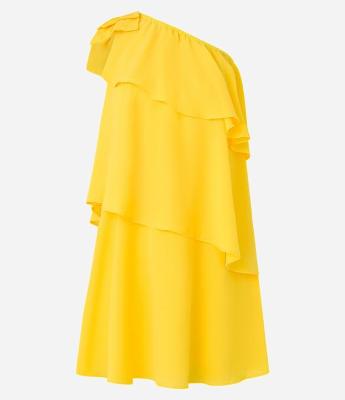 Vestido Ombro Só em Chiffon com Babados