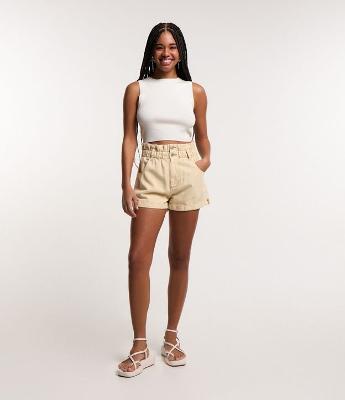 Short Baggy Cintura Alta em Sarja com Elástico no Cós