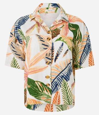 Camisa em Viscolinho com Abotoamento e Estampa Folhagens