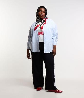 Calça Ampla Sportcore com Listras Laterais Curve & Plus Size