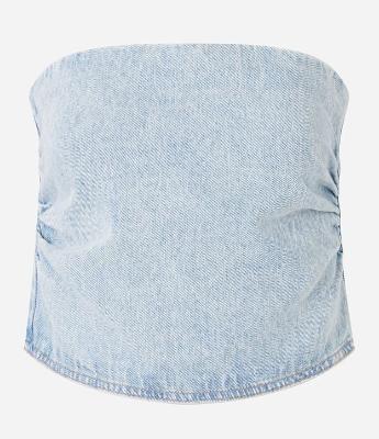 Top Tomara Que Caia em Jeans Delavê