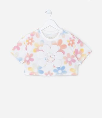 Camiseta Cropped Infantil com Estampa Floral Desfocada - Tam 5 a 14 Anos