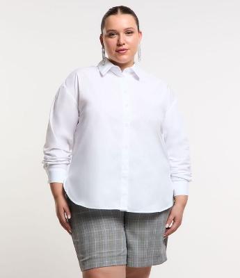 Camisa Básica Alongada em Tricoline Curve & Plus Size
