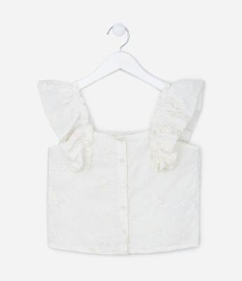 Blusa Infantil com Babados e Textura de Borboletas - Tam 5 a 14 Anos