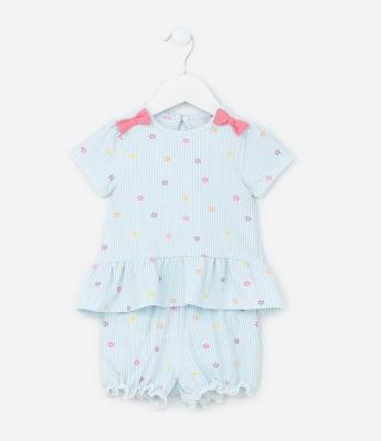 Conjunto Infantil com Babadinho e Lacinhos Aplicados - Tam 0 a 18 meses