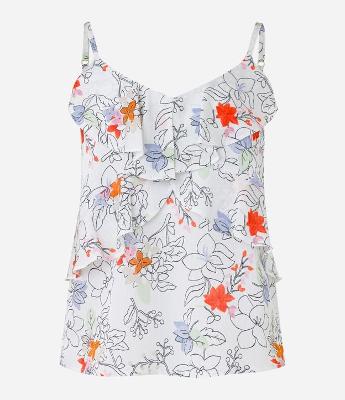 Blusa de Alça em Chiffon com Babado e Flores Estampadas