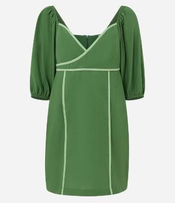 Vestido Curto em Tricoline com Decote Cruzado e Zíper nas Costas