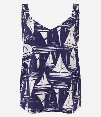 Blusa Sem Manga em Viscose Texturizada com Barcos Estampados
