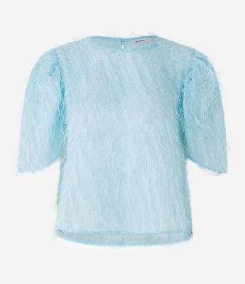Blusa Manga Curta em Chiffon com Pelinhos