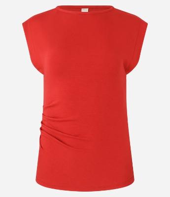 Blusa Sem Manga em Algodão com Decote Canoa e Franzidos