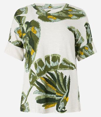 Blusa em Viscose com Manga Recortada e Folhagens Estampas