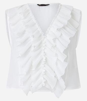 Blusa Sem Manga em Chiffon com Babado Plissado