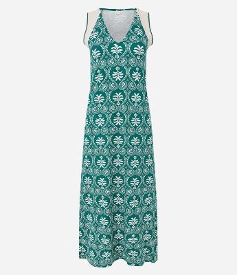Vestido Sem Manga em Viscose com Coqueiros Estampados