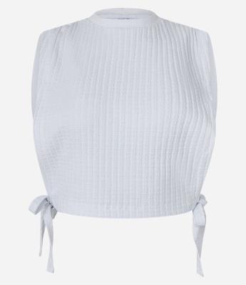 Blusa sem Manga Cropped Texturizada com Amarração na Lateral