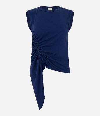 Blusa sem Manga em Algodão com Franzido e Lateral Alongada