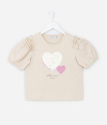 Blusa Curta Infantil com Bordado em Paetê - Tam 5 a 14 Anos
