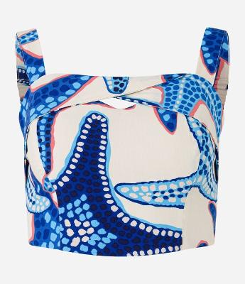 Blusa Cropped em Tricoline com Estampa Estrelas do Mar